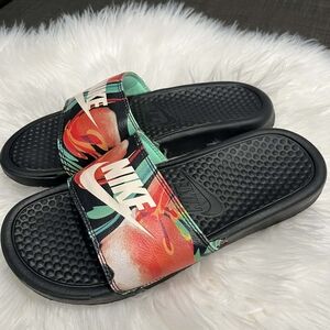 Nike Black and Multicolor Slide Sandals Excellent Condition